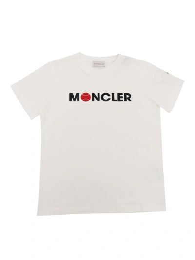 Moncler Kids' White T-shirt With Print In Beige