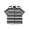 Moncler Collared Striped Shirt Short Sleeves In Black