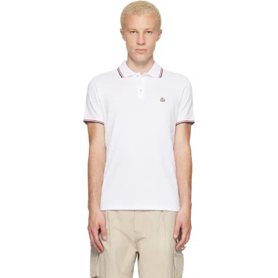 Moncler White Tricolor-trimmed Cotton Piquet Polo In Animal Print