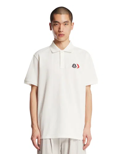 Moncler Tricolor Logo Patch Polo Shirt In White