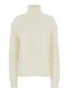 Moncler White Turtleneck Knitting Sweater In Virgin Wool Woman In Multicolor