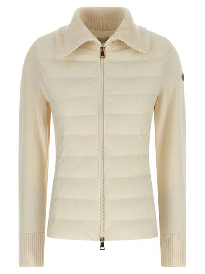 Moncler White Two-material Cardigan In Neutral