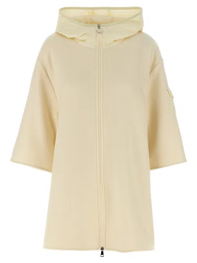 MONCLER WHITE TWO-MATERIAL HOOD COAT