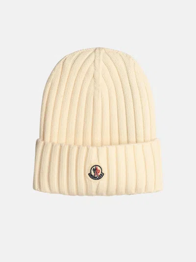 Moncler White Virgin Wool Beanie In Neutrals
