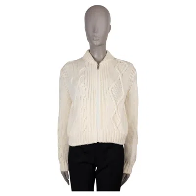 Pre-owned Moncler White Wool 2022 Padded Cable Knit Bomber Jacket Xs