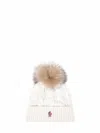 Moncler White Wool And Cashmere Blend Knit Pom Pom Beanie In Multi