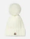 Moncler White Wool Beanie With Pom Pom In White