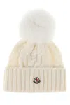 Moncler Cozy Wool Blend Beanie With Pom Detail In White
