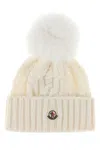Moncler Cozy Wool Blend Beanie With Pom Detail In Neutral