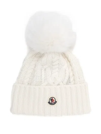 Moncler White Wool Blend Beanie Hat