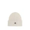 Moncler Ribbed-knit Logo-patch Virgin Wool Beanie In White