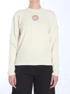 Moncler Wool Sweater With Embroidered Sleeve Detail In White