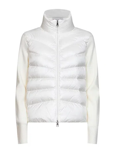 Moncler White Wool Zip-up Padded Cardigan
