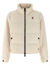 Moncler High Collar Fleece Pullover With Elastic Hem In Neutral