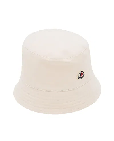 Moncler Wide-brimmed Bucket Hat With Signature Logo Detail In White