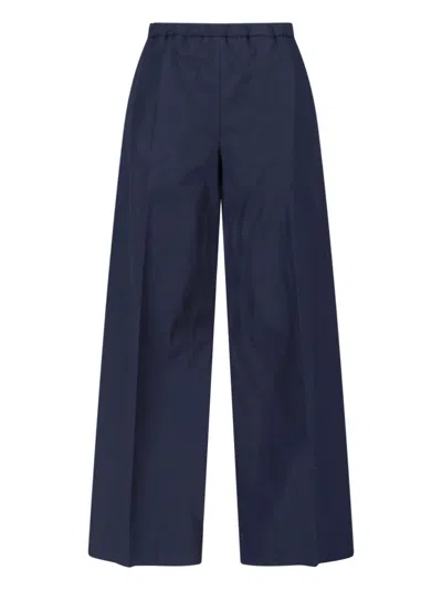 Moncler Wide Cotton Pants In Blue