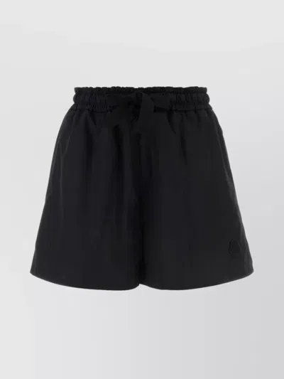 Moncler Wide Leg Cotton Shorts In Black