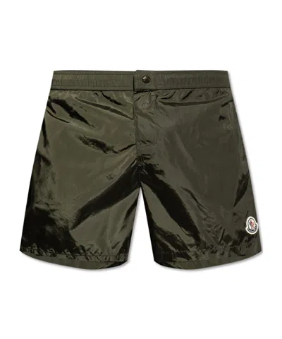 MONCLER MONCLER LOGO PATCH STRIPE DETAILED SWIM SHORTS