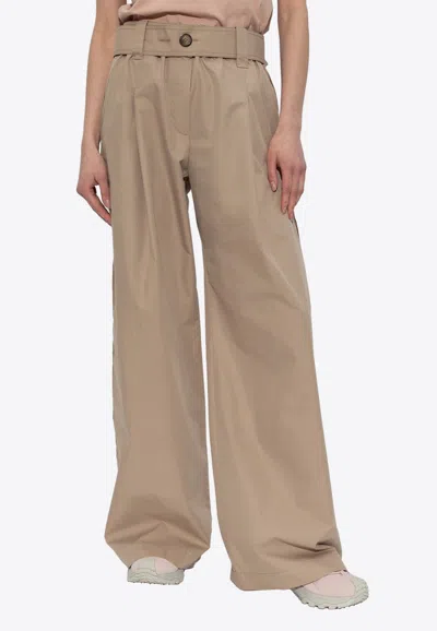 Moncler Wide-leg Belted Pants In Brown