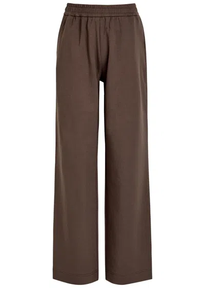 Moncler Wide-leg Cotton-blend Sweatpants In Brown
