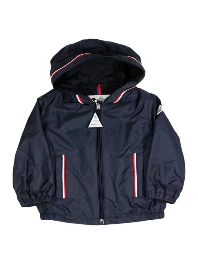 Moncler Kids' Windproof Jacket Granduc With Hood And Elasticated Cuffs And Bottom. Zip Closure In Blu