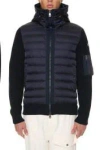 Moncler Men Woll Blend Cardigan With Padded Inserts In Blue