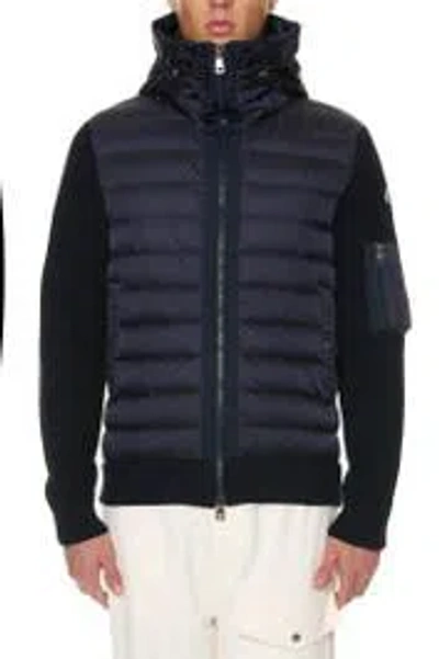 Moncler Men Woll Blend Cardigan With Padded Inserts In Blue