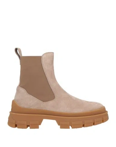 Moncler Woman Ankle Boots Beige Size 8 Leather In Multi