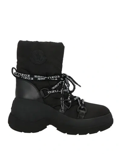 Moncler Woman Ankle Boots Black Size 6 Synthetic Material, Leather In Blue