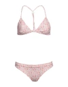 Moncler All-over Logo Printed Triangle Bikini With Adjustable Should In Pink