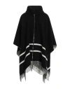 Moncler Fringed Striped Wool-blend Jacquard Poncho In Black