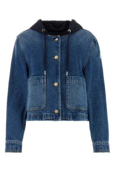 Moncler Lampusa Cropped Denim Jacket In Blue