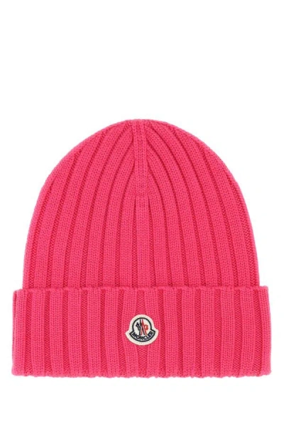 Moncler Woman Fuchsia Wool Beanie Hat In Pink