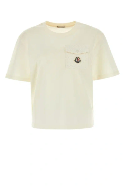 Moncler Woman Ivory Cotton T-shirt In White