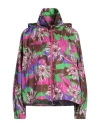 Moncler Nylon Jacket With Detachable Hood And Floral Pattern In Purple