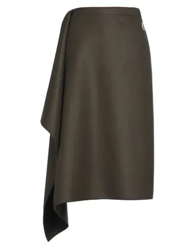 Moncler Woman Midi Skirt Military Green Size 8 Virgin Wool, Cashmere