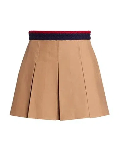Moncler Woman Mini Skirt Camel Size 6 Cotton, Elastane In Brown