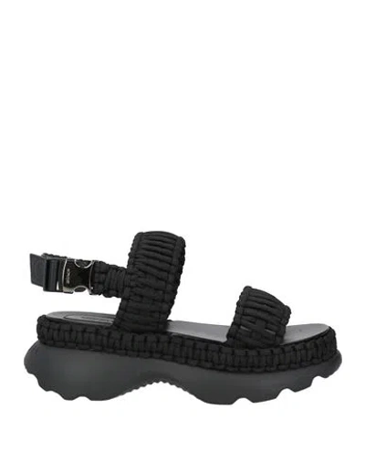 Moncler Woman Sandals Black Size 11 Textile Fibers, Soft Leather