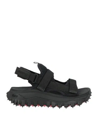 Moncler Woman Sandals Black Size 7 Textile Fibers, Leather
