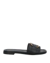 Moncler Black Leather Bell Slippers In Black