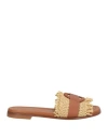 MONCLER MONCLER WOMAN SANDALS TAN SIZE 7 LEATHER, SYNTHETIC RAFFIA