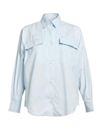 Moncler Woman Shirt Sky Blue Size 2 Cotton, Polyamide