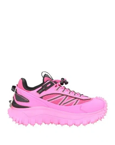 Moncler Woman Sneakers Fuchsia Size 7.5 Soft Leather, Textile Fibers In Pink