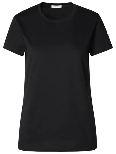 Moncler Woman T-shirt Logo Manica In Black