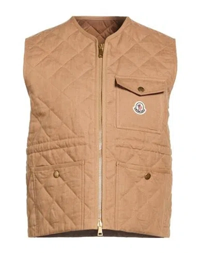 Moncler Woman Vest Beige Size 4 Linen In Brown