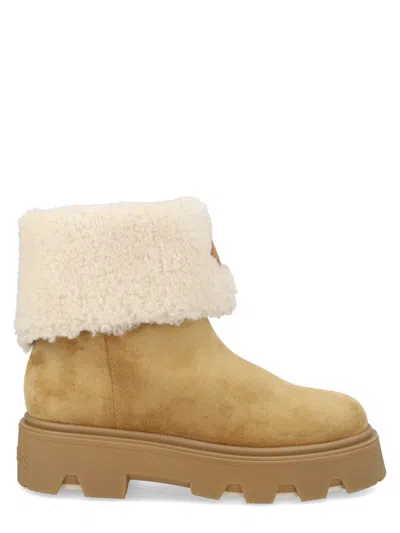Moncler Women's 100% Real Leather Boots In Neutral