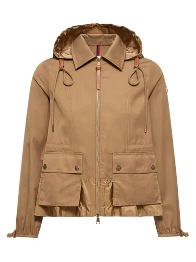 Moncler Womens Open Beige Adenium Hooded Shell-panelled Jacket In Brown