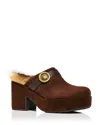 Moncler Amalia Shearling-lined Suede Mules In Brown