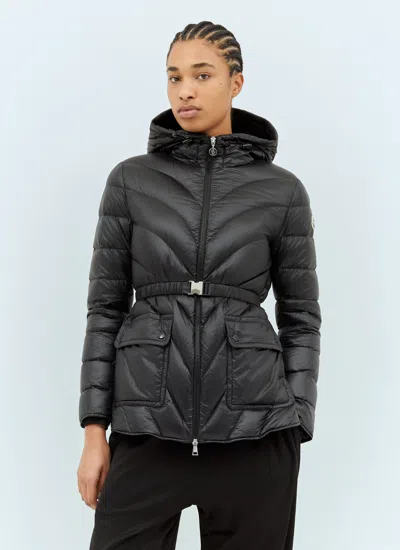 Moncler Women Argenno Hooded Mid-length Down Jacket In Black