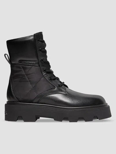 Moncler Aurea Leather Ankle Boots In Black